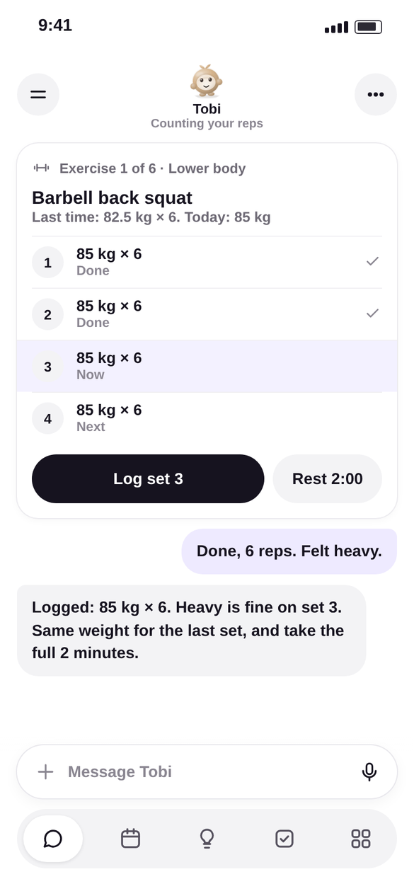Logging sets of barbell back squats